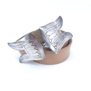 Vintage Handmade Western Removeable Aztec Buckle Blonde Leather No Markings 37"